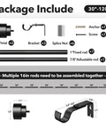 Package contents of Heavy Duty Black Curtain Rod For Windows 66 To 120 Inches, includes rods, finials, brackets, and screws.