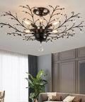 Vintage Six Light Branch Flush Mount Ceiling Light In Black With Crystal Bling Accents For Living Room Bedroom Dining Room