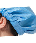 Heavy Duty 12 Pack Breathable Antistatic Mesh Work Caps For Adults And Super Comfy Dustproof Polyester Shop Hats With Quick Dry Panels side view of blue cap.