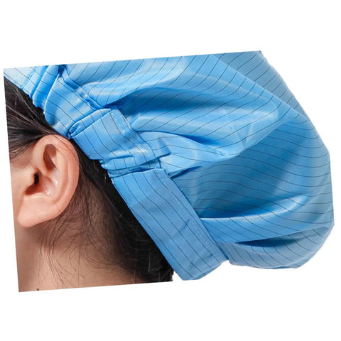 Heavy Duty 12 Pack Breathable Antistatic Mesh Work Caps For Adults And Super Comfy Dustproof Polyester Shop Hats With Quick Dry Panels side view of blue cap.