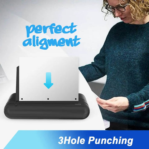 Three Hole Paper Punch For Office And School, Heavy Duty Desktop Puncher with sheet aligned for punching by person