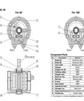 Diagram of Rotary Actuator Vane Type CDRBS Series Models CDRBS10 90 to 180 Degrees, detailing parts and dimensions.