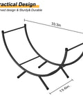 Beefy Heavy Duty Curved Firewood Rack 33 Inch Steel Log Holder with dimensions for indoor and outdoor fireplaces