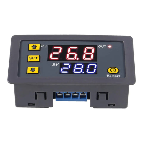 Dual Pack 12V DC Timer Delay Relay Module With 20A Capacity Programmable LED Digital Cycle Timer Plug And Play On Off Control 0ms To 999 Hours Easy Setup For Home Automation And Electronics, front view