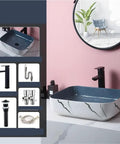 USZWBY Modern Nordic Art Above Counter Ceramic Rectangular Vessel Sink Thickened Basin for Bathroom Countertop Vanity with faucet and stylish wall mirror.