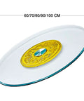 Large Lazy Susan Turntable With Swivel Assist Base Round Rotating Serving Tray with decorative design, glass and alloy.