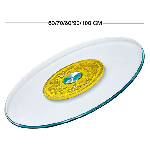 Large Lazy Susan Turntable With Swivel Assist Base Round Rotating Serving Tray with decorative design, glass and alloy.