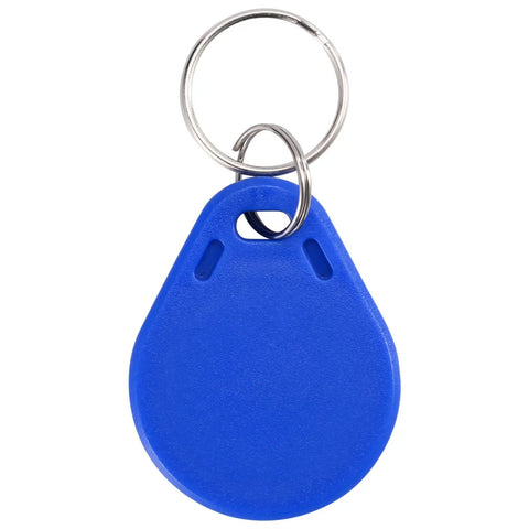 Blue key fob from 100 Pack 125KHz RFID Key Fobs For Door Access Control Read Only EM ID Cards With Unique Preprogrammed IDs And Ten Digit Printed On Card Compatible With EM Readers