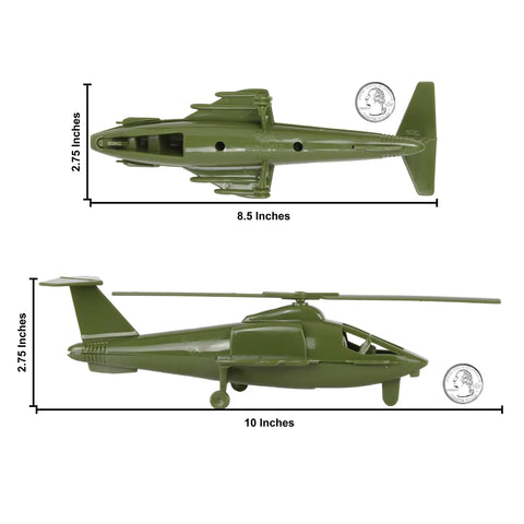 Air Support Helicopters 2 Pack OD Green Plastic Army Men Choppers US Made 1 50 Scale 8 Inch Long with size comparison