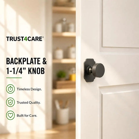 1.7 Inch Black Escutcheon Backplates For Bifold Closet Cabinet Knobs 4 Pack Zinc Die Cast Satin Nickel Finish on white door