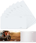 10 Pack Sublimation License Plate Blanks White Aluminum Front Plates For DIY Custom Design Heat Transfer Compatible Front License Tag Durable Anti Corrosion Auto Plate For Most Vehicles displayed in a stack.