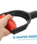 Person holding Heavy Duty Shovel Handle Replacement Grip For Garden Tools Spade Ergonomic No Slip Anti Slip Comfort Grip in D-shaped design.