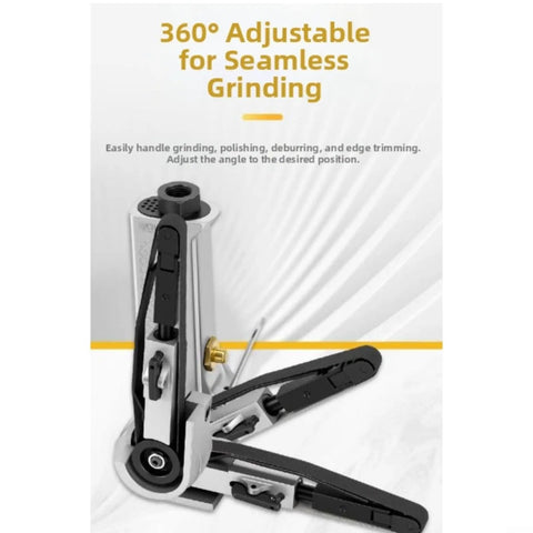 Evenoonest Pneumatic Belt Sander showing 360° adjustability for seamless grinding, ideal for precision work.