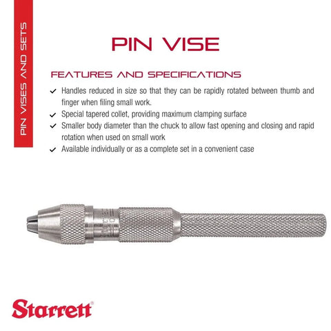 Starrett pin vise with knurled handles and metal chuck, side view