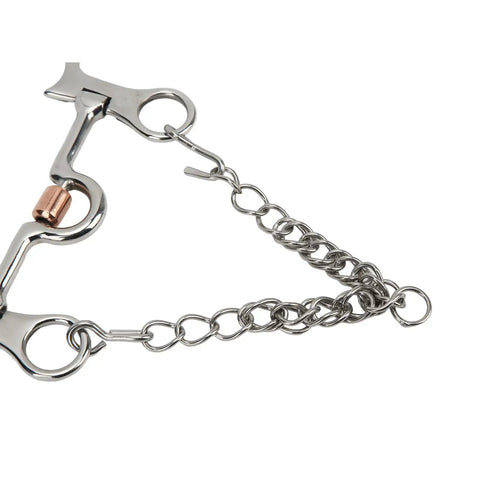 Copper Roller Horse Bit With Stainless Steel Construction for equestrian riding, 120mm, detailed chain and roller view.