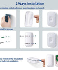 Installation guide for Long Range Wireless Doorbell Kit With 1200 Feet Range, Battery Operated, showing tape and screws.