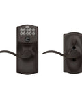 Camelot Keypad Lock With Lever Handle Electronic Keyless Entry For Easy Access Flexible Auto Lock Option Aged Bronze Finish