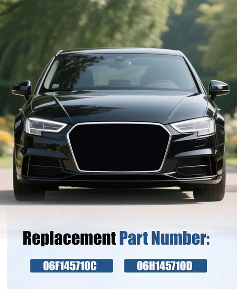 Front view of a black car with text showing replacement part numbers 06F145710C and 06H145710D for Volkswagen Blow Off Valve Spacer.