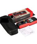 Top Shelf Handheld Wall Scanner And Stud Finder Delivers Hella Accurate Scanning Of Wood Framing Metals AC Wires Plus Live Copper Conductors For Super Easy Drywall Work with black carrying case and manual.