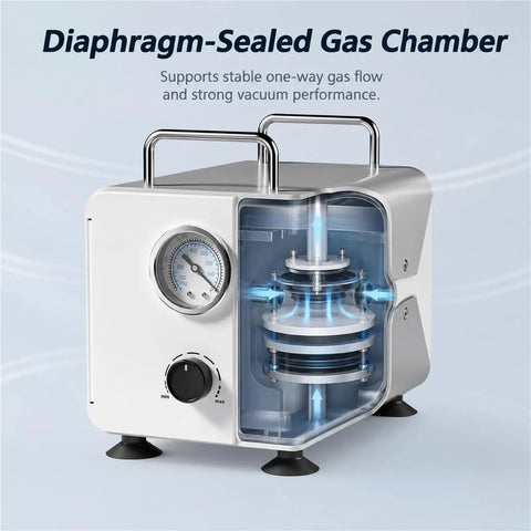 Heavy Duty Oil-Free Diaphragm Vacuum Pump For Lab Use With Negative Pressure Suction And Flow Control. No Messy Oils Needed, This Beast Offers Powerful Unidirectional Airflow, Precision Performance, And Durable Protection For Efficient Daily Workflows.