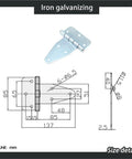 Straight Up Heavy Duty Galvanized Iron Triangle Hinge With Thickened Reinforced Arms Designed For Tough Mechanical Equipment And Rock Solid Industrial Hardware Installations, dimensions illustration.