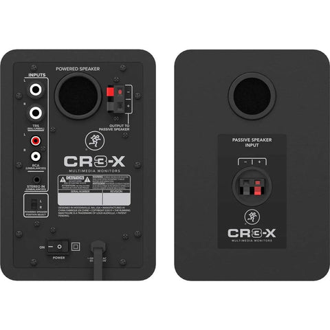 Rear view of CR X Series 3.5 Inch Multimedia Studio Monitors Pair showing flexible inputs and speaker connections.