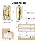 Dimensions of Hidden 6 Inch 3 Way Adjustable Concealed Door Hinges Set Of 2 In Zinc Alloy With 180 Degree Swing for Invisible Doors