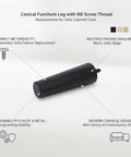 Conical Furniture Leg With M8 Thread Durable PP Plastic And Metal Replacement For Sofas Cabinets Chairs Ottomans And Sideboards