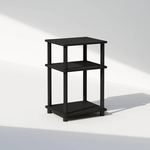3 Tier Open Storage Nightstand With Turn N Tube Poles, Sleek Americano Black Bedside Table for Bedroom or Dorm, side view