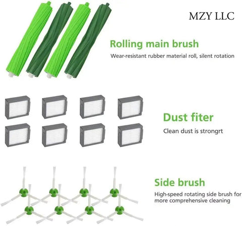 Roomba Replacement Kit For I7 I7 Plus I2 I3 I4 I6 I8 J7 E5 E6 E7 Series Vacuums With Two Rubber Brush Sets Eight HEPA Filters And Eight Side Brushes Easy To Install High Quality Spare Parts