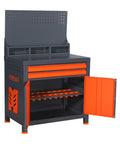 Shop Ready CNC Tool Holder Cabinet With Door, Heavy Duty Machinist Workshop Parts Chest, Knockout ABS Keeper For BT CAT HSK Capto Bits And Consumables, Built Damn Tough in gray and orange.