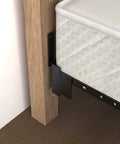 Four Piece Black Headboard Adapter Brackets Straight Shoot Install Bed Rail Hooks Adjustable Steel Connectors attached to bed frame.