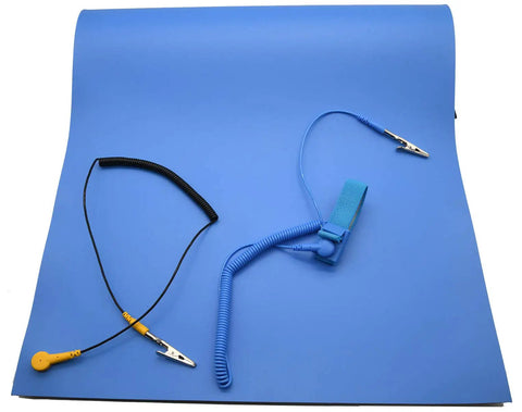 High Temperature ESD Mat Kit With Wrist Strap And Ground Cord For Electronics, 16x24 Inch Anti Static Desk Pad In Blue