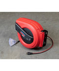 Lincoln 1220B Pro Shop Utility Reel Kit With Air Water Retractable Hose Reel 50 Ft And 60 Ft Tri Tap Power Cord Reel Auto Guide Rewind