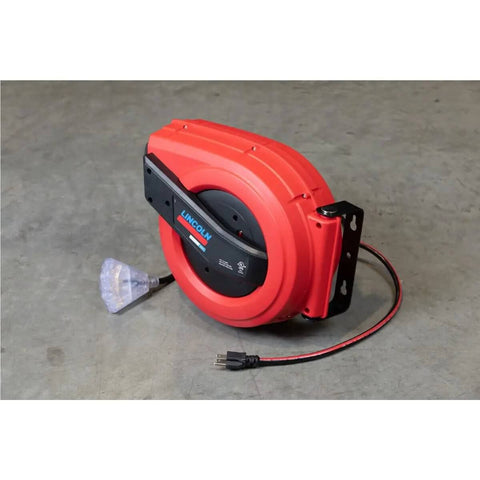 Lincoln 1220B Pro Shop Utility Reel Kit With Air Water Retractable Hose Reel 50 Ft And 60 Ft Tri Tap Power Cord Reel Auto Guide Rewind