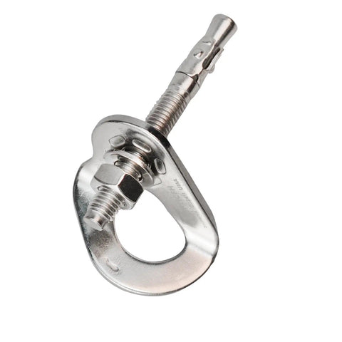 Heavy Duty Stainless Steel Climbing Bolt Hangers, UIAA Certified Rock Anchor Gear, M12 Mounting Plates For Rappelling, single anchor detail.