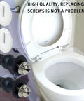 Universal Toilet Seat Bolts And Hinge Kit 4 Pack With Top Mount Screws Expanding Rubber Nuts Stainless Washers For 14 To 16 Mm Holes Easy DIY Replacement For Most Standard Toilets installed on a toilet.