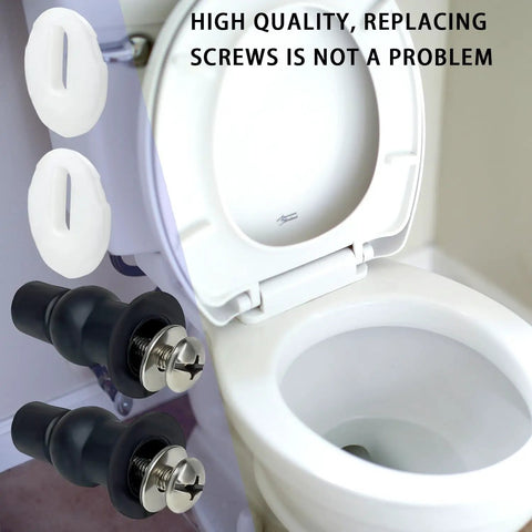 Universal Toilet Seat Bolts And Hinge Kit 4 Pack With Top Mount Screws Expanding Rubber Nuts Stainless Washers For 14 To 16 Mm Holes Easy DIY Replacement For Most Standard Toilets installed on a toilet.
