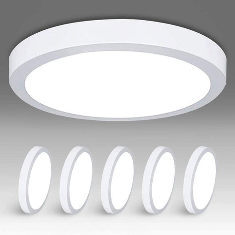 Five Pack LED Flush Mount Ceiling Lights 24W 11.81 Inch Round Surface Mounted Down Lights 5000K Cool White displayed in a group