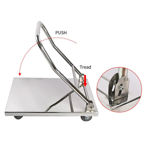 Heavy Duty Moving Platform Cart 800 Lb Capacity 32 By 20 Inch Foldable Flatbed Dolly With Smooth Rolling 360 Degree Swivel Wheels Crafted From Solid Stainless Steel For No Sweat Hauling Tasks