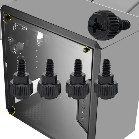 6-32 Aluminum Thumb Screws for Computer Case with Easy Grip Textured Head shown installed on a PC case