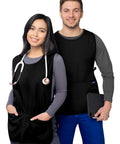 Unisex Cobbler Apron Set in Black 2 Pack, 27.5 Inch Length, Deep Front Pockets, Self Trim Binding, people wearing aprons.