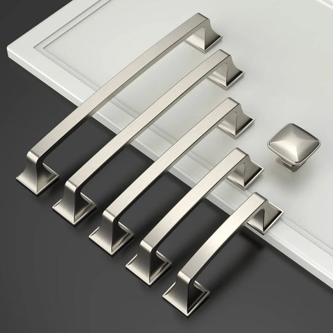 10 Pack Brushed Satin Nickel Cabinet Pulls, 7 Inch Hole Center Kitchen Bath Drawer Handles displayed on white surface