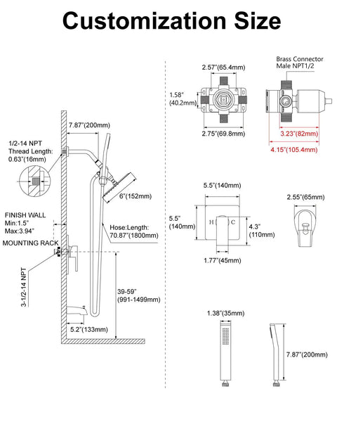 Top Drawer Matte Black Shower Tub Faucet Set With Handheld Six Inch Rain Showerhead And Slick Wall Mount Bathroom Plumbing Kit For Quick Home Makeovers