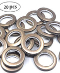 20 Pack Curtain Grommet Kit with 1.7 Inch Inner Diameter Silencer Sliding Brown ABS Grommets, reusable snap install, no tools needed
