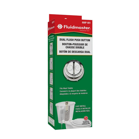 Packaging of Genuine Dual Flush Valve Replacement Button For 3 Inch Toilets with chrome finish button