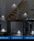 Top Shelf Electrical Outlet With Slick Led Night Light And Auto Dusk To Dawn Sensor Tamper Resistant Plug And Play Hassle Free Includes Matching Wall Plates Tough 15 Amp Pack Of Ten Crisp White in stairway, bedroom, bathroom, and corridor settings.