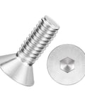 Flat Head Socket Cap Screws Set 25 Pieces Size 8-32 Half Inch Long Heavy Duty 18-8 Stainless Steel Countersunk Bolts In Silver