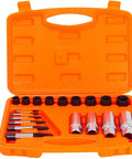 26 Piece Impact Bolt And Nut Remover Kit With Spiral Screw Extractor And 3 8 Drive Drill Bit For Removing Broken Studs Bolts