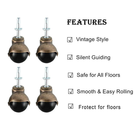 Slap These Dang Solid Ball Caster Wheels Onto Your Vintage Furniture Replacement Quiet Polyurethane Swivel Castors That Roll Smooth As Butter Across Hardwood Floors In Seconds, showcasing four vintage-style wheels.